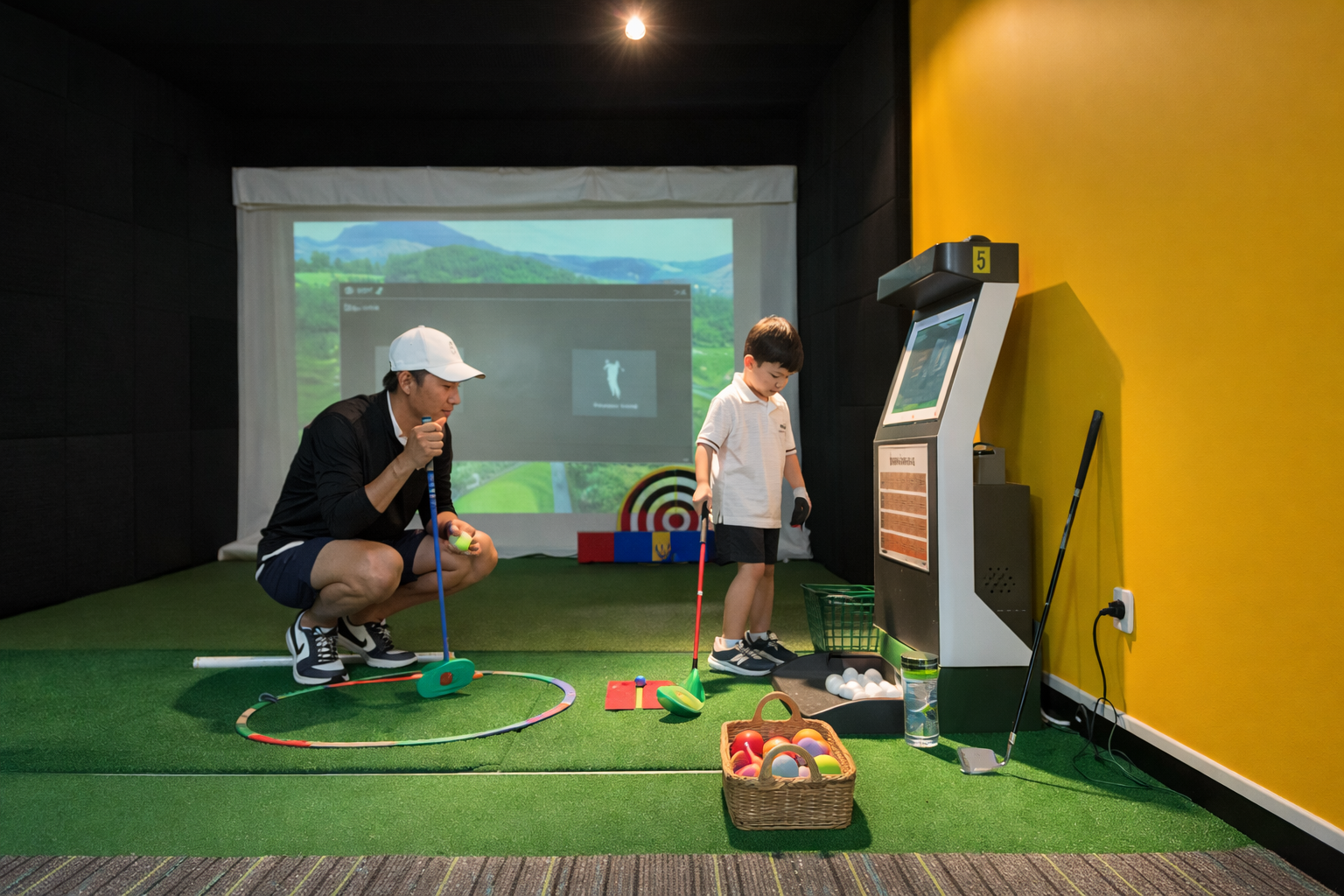 Young golfer practicing with a coach