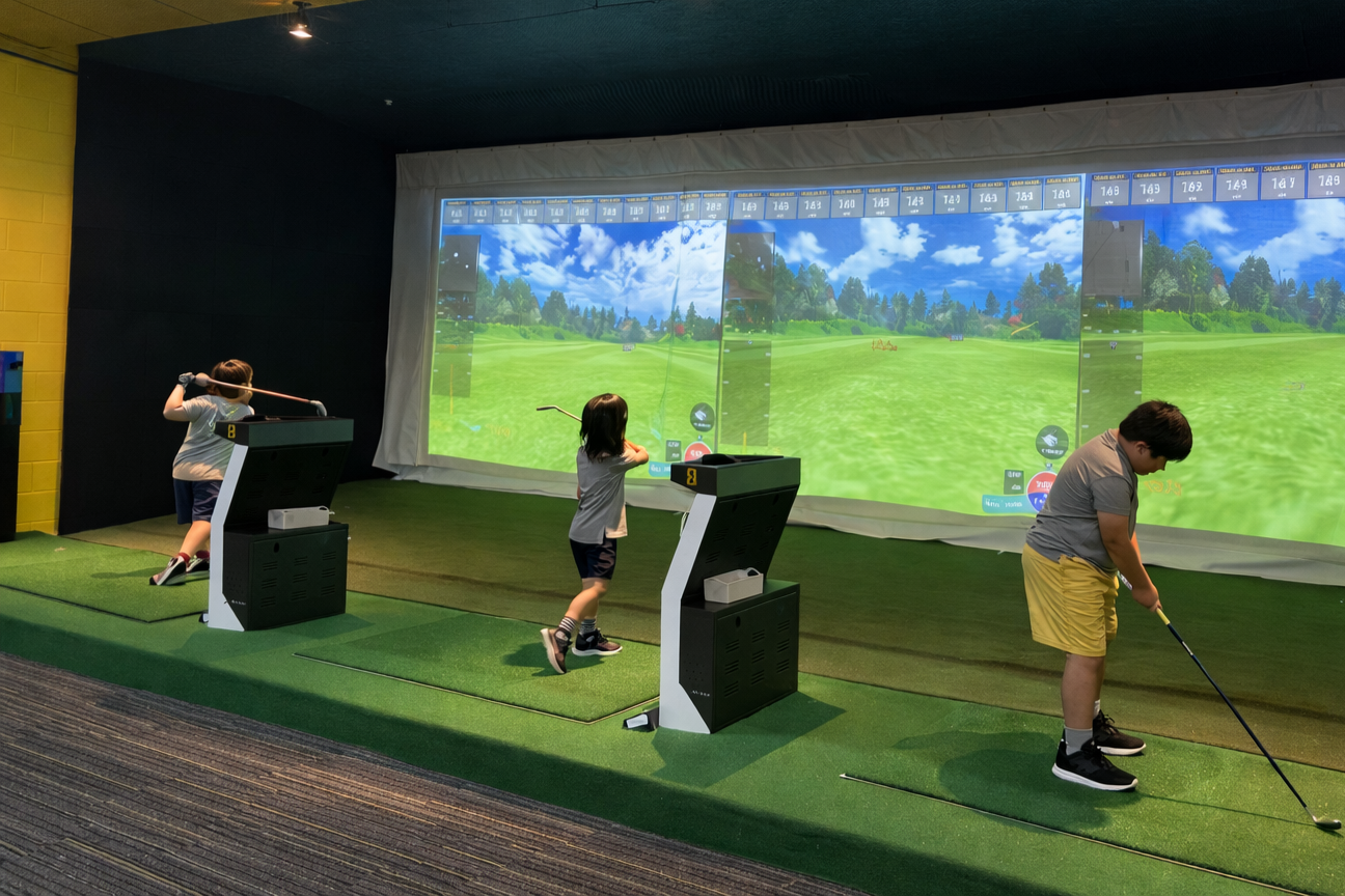 Junior golfer training indoors