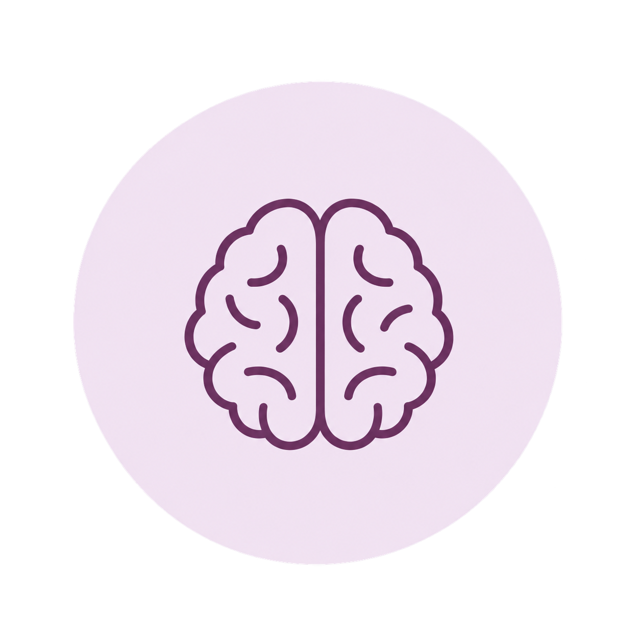 Line drawing of a human brain inside a purple circle.