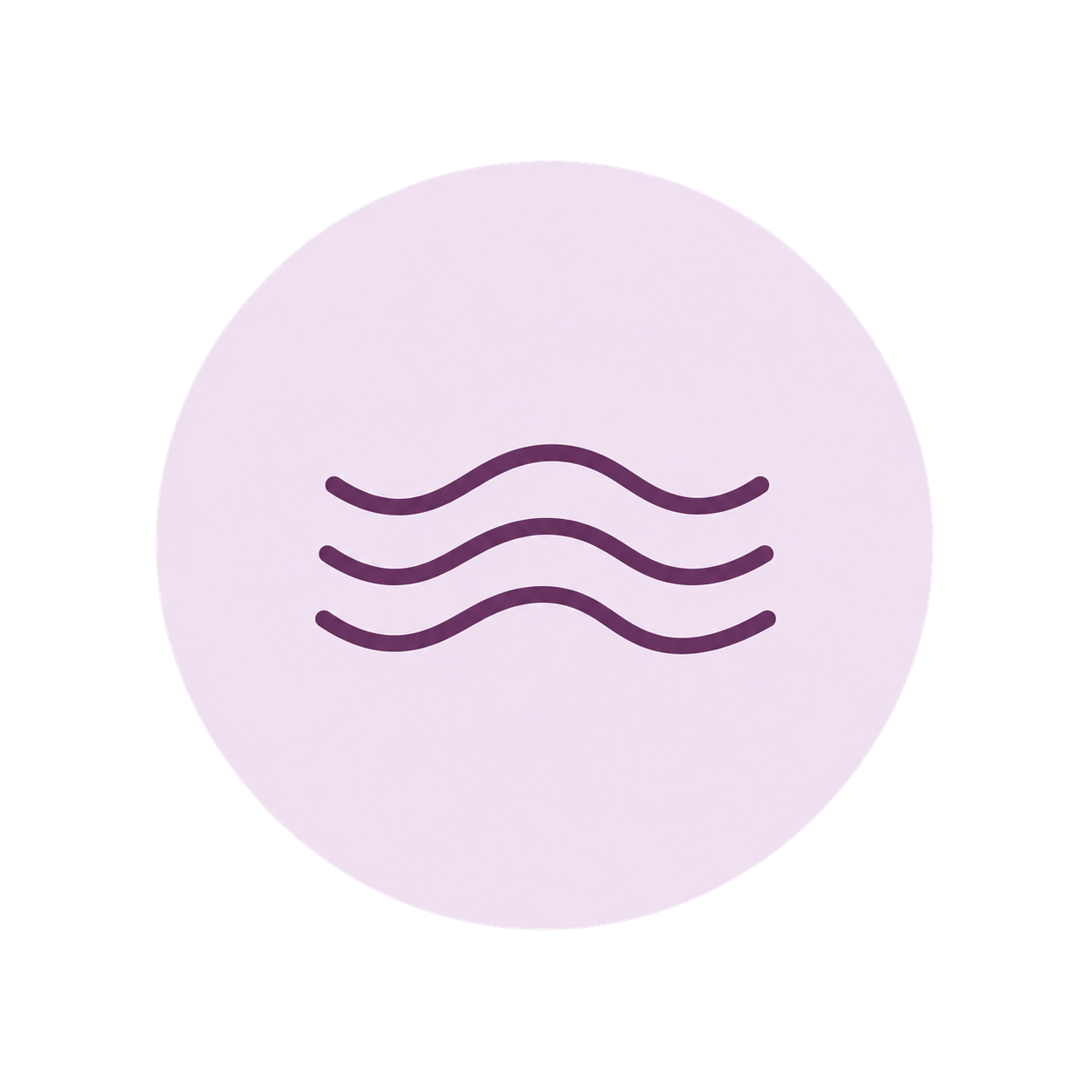 Light purple circular icon with three wavy lines in dark purple in the center.