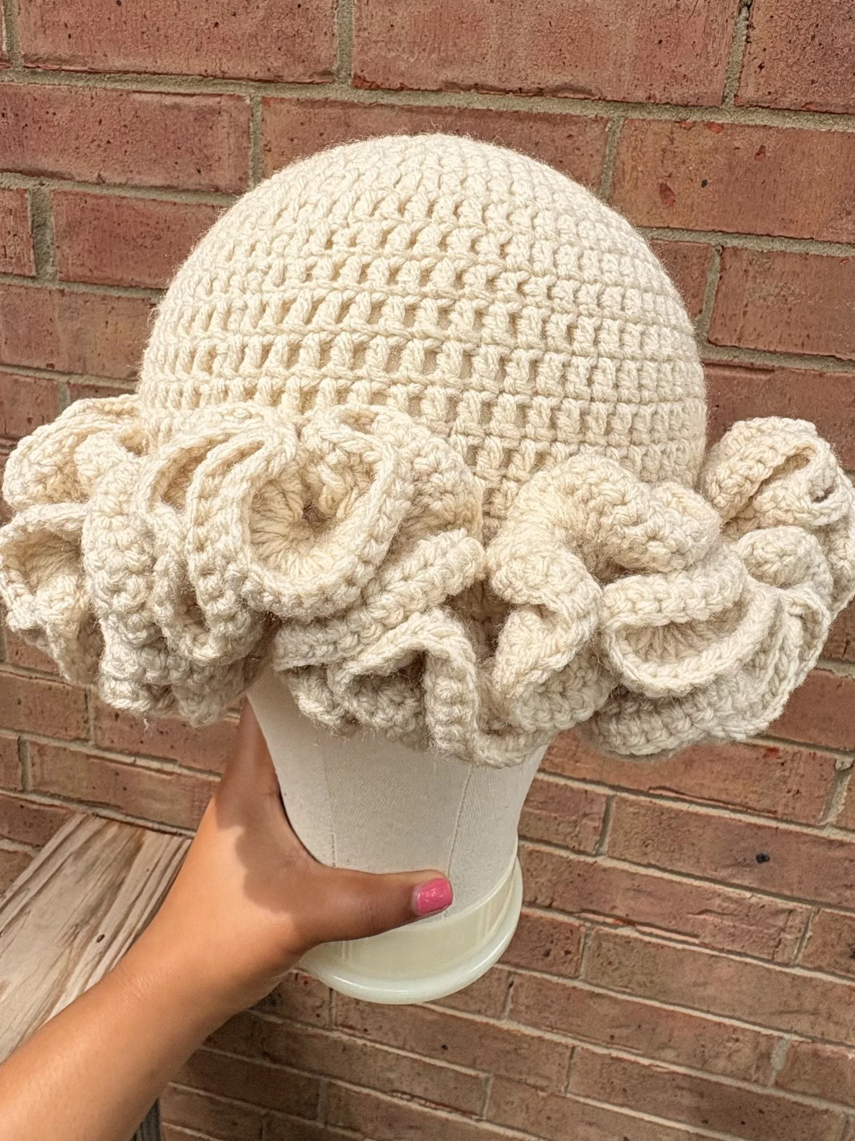 Beige Ruffle Hat