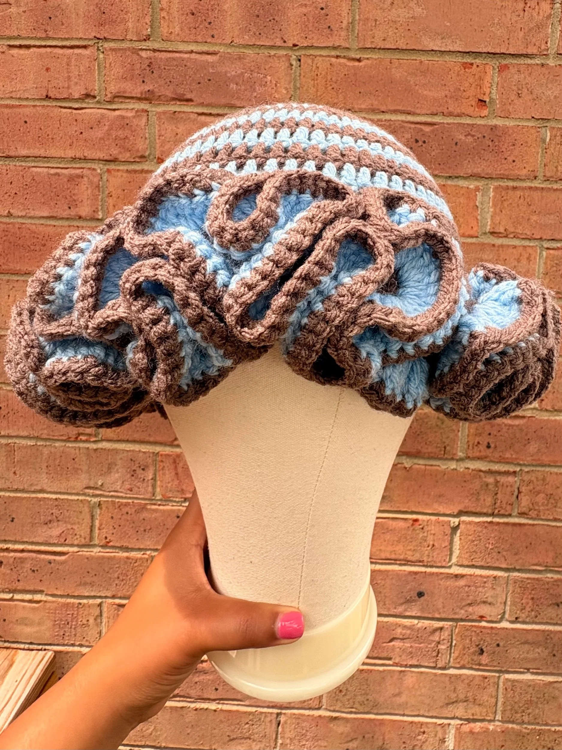 Brown & Blue Ruffle Hat