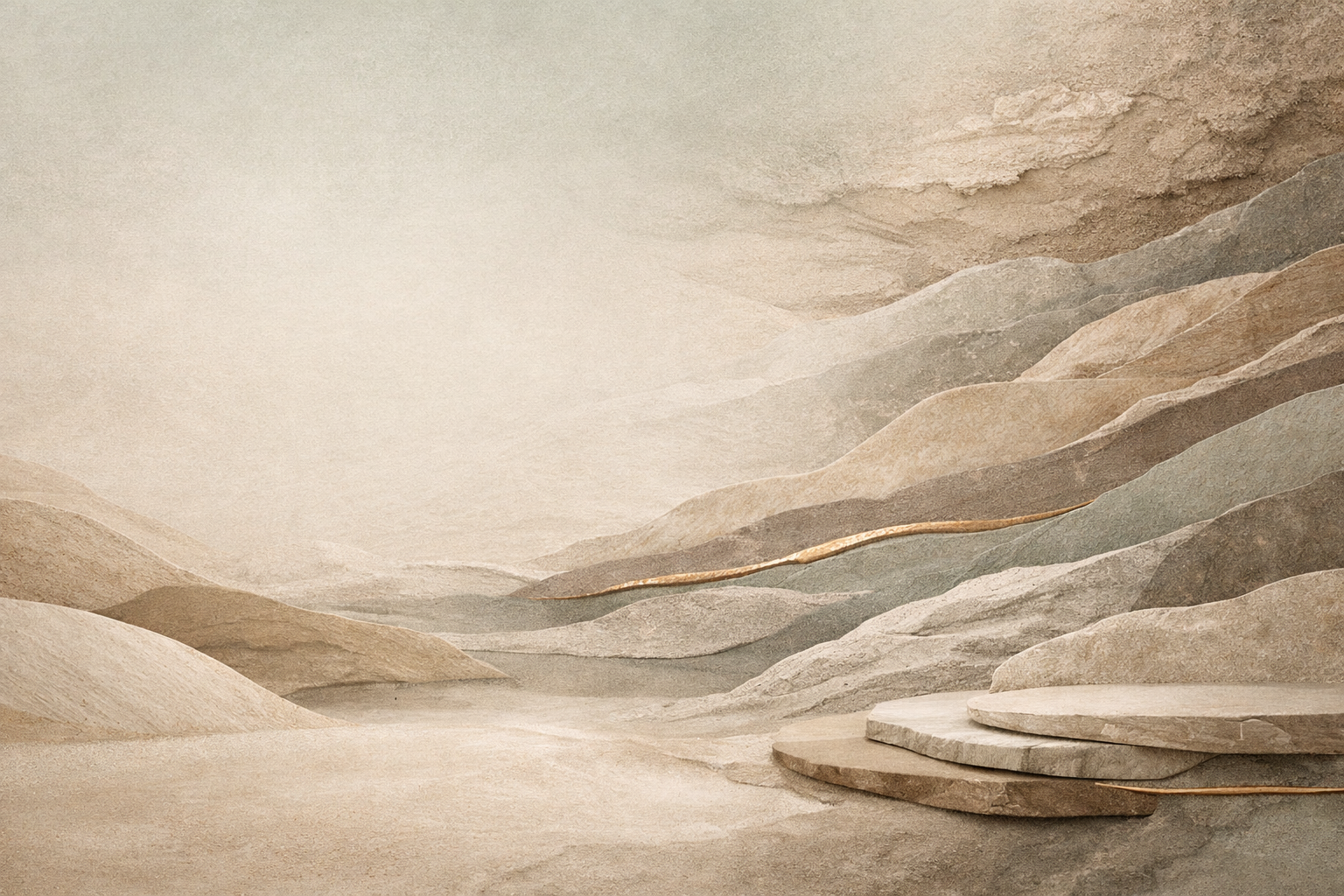 sandige, steinige Felsen in neutralen Erdtönen, stilisierte Landschaftsansicht im minimalistischen Design