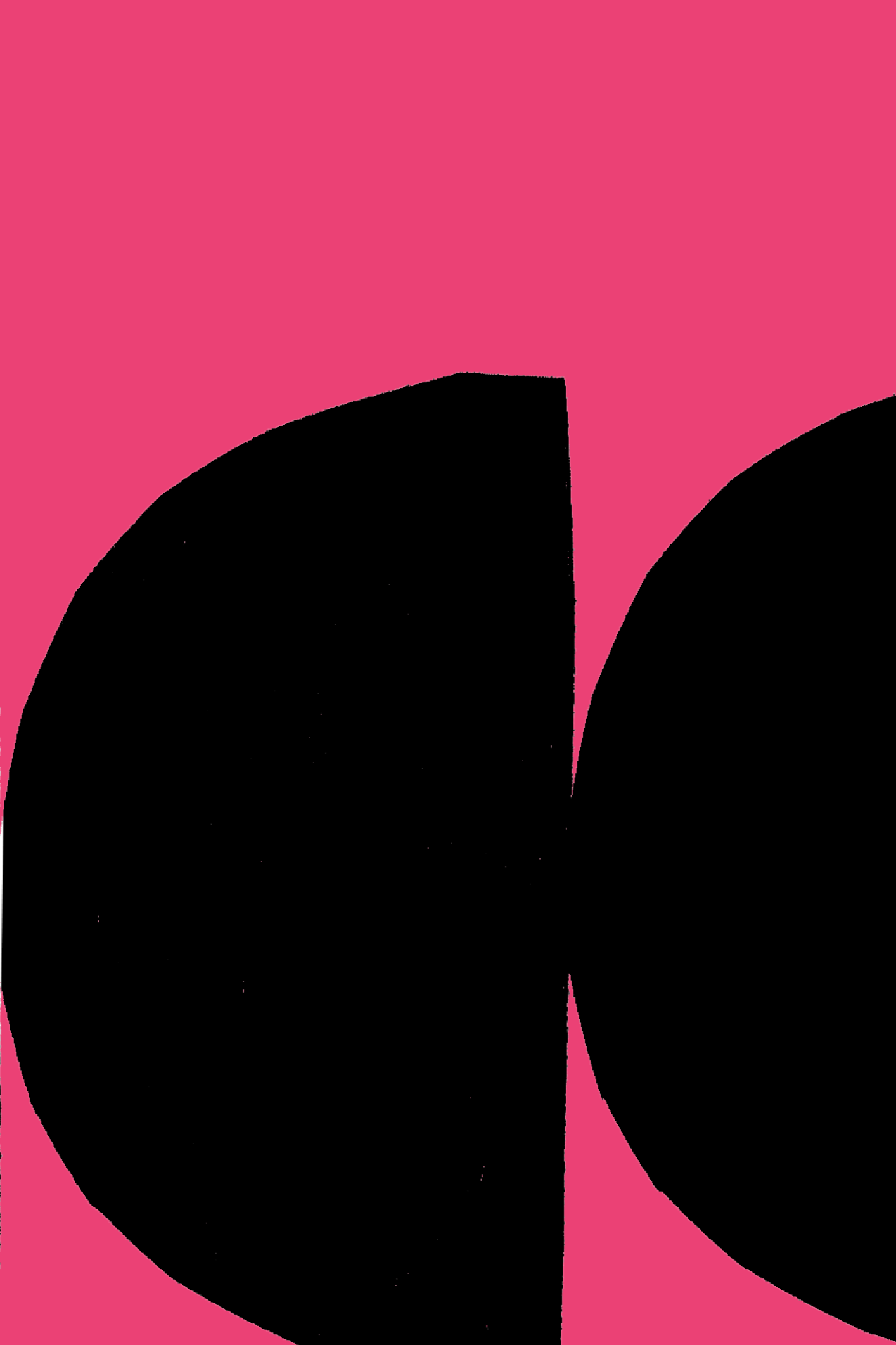An abstract graphic with black shapes on a pink background.