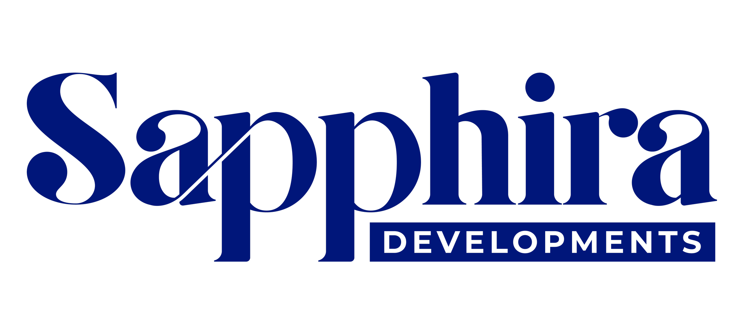 The logo of Sapphira Developments, featuring the company name in large, dark blue text with a diagonal line crossing the 'a' and 'p', and the word 'Developments' in smaller text below.
