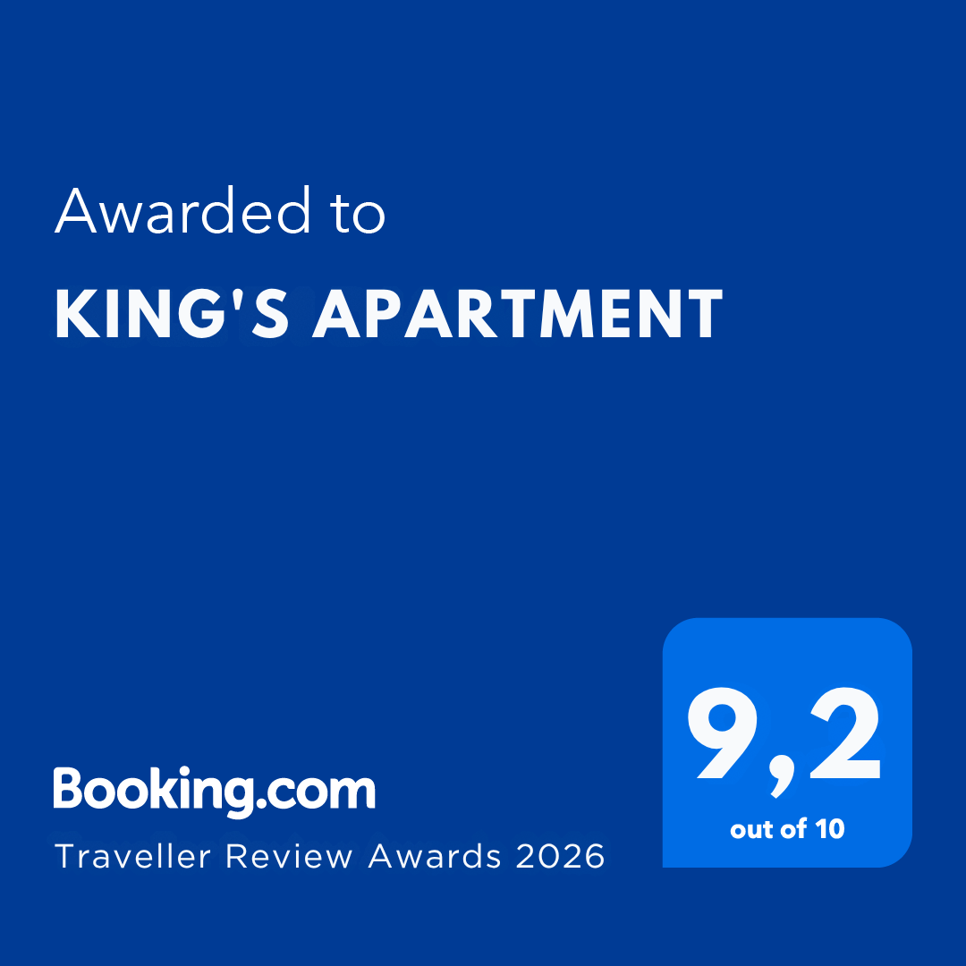 Certificate of Award from Booking.com, given to King's Apartment, with a rating of 9.2 out of 10 from Traveler Review Awards 2026.