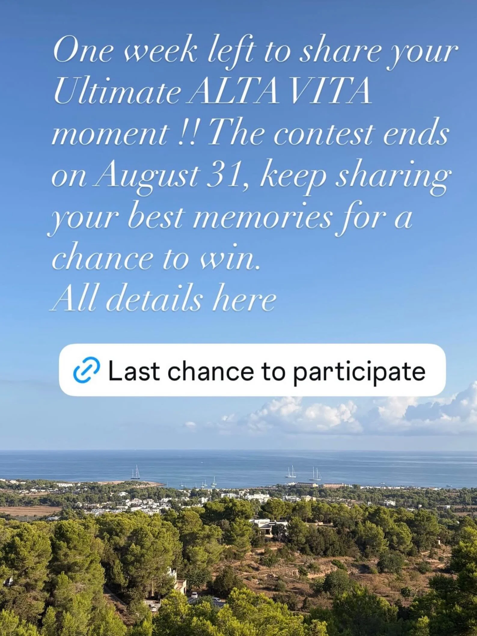 The contest ends next Monday August 31st! It&rsquo;s still time to share and win an exclusive voucher for an experience of your choice anywhere in the world. Link to full details in comments.
#thealtavita #thealtavitamoment #contest