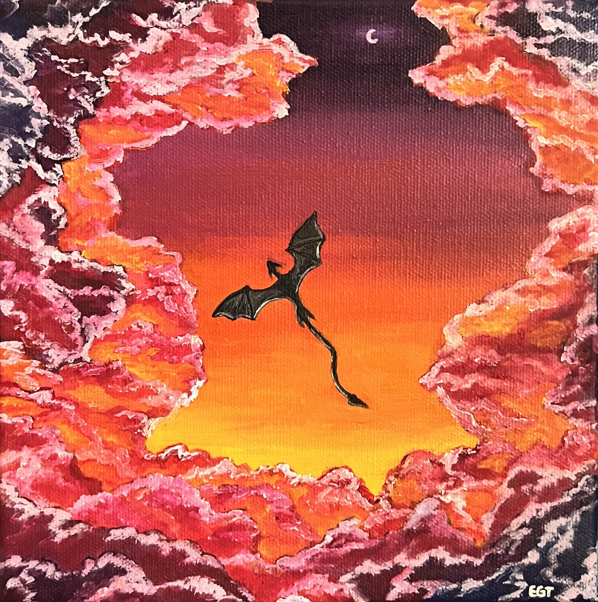 "Dragon Flight" - 20 x 20 cm Oil Painting