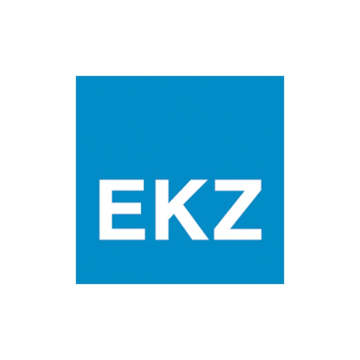 A blue square with the white text 'EKZ' centered in it.