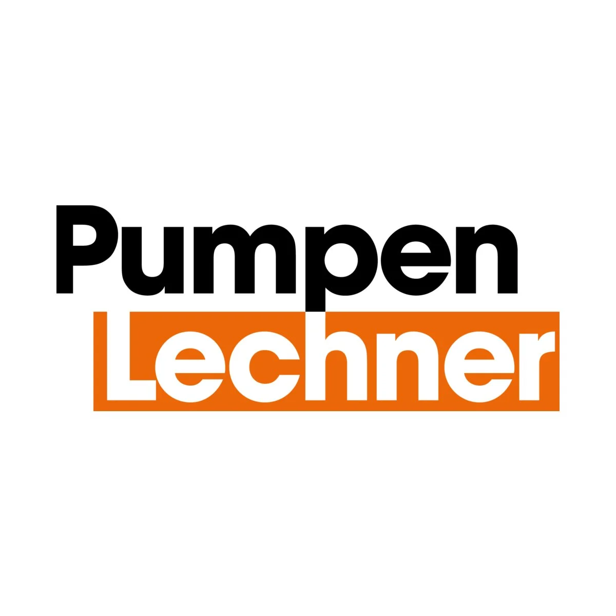 Logo for Pumpen Lechner featuring the company name in bold black and white letters, with the word Lechner highlighted in an orange rectangle.