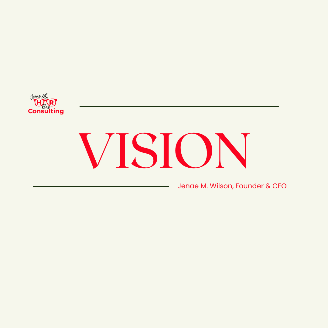Cover page of a presentation titled 'VISION' by Jenae M. Wilson, Founder & CEO. Company logo in top left corner.