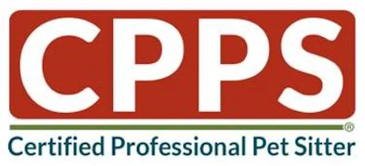Logo with large red rectangle background, white text 'CPPS', and smaller text underneath 'Certified Professional Pet Sitter'.