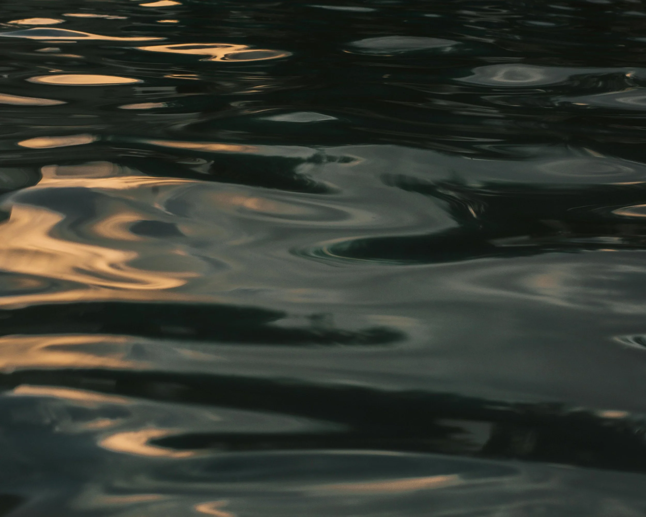 Close-up of dark water surface with gentle ripples and reflections of light.