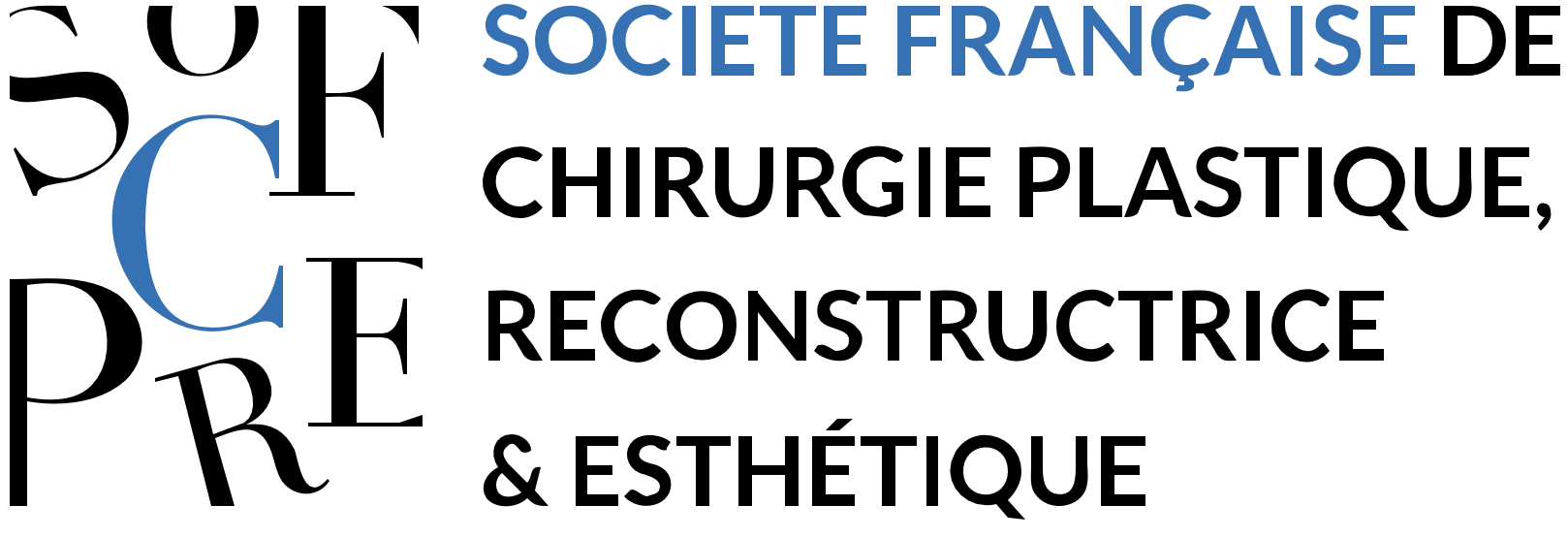 Logo de la Société Française de Chirurgie Plastique, Reconstructrice & Esthétique (SOFCPRE) avec des lettres stylisées et le nom en français.