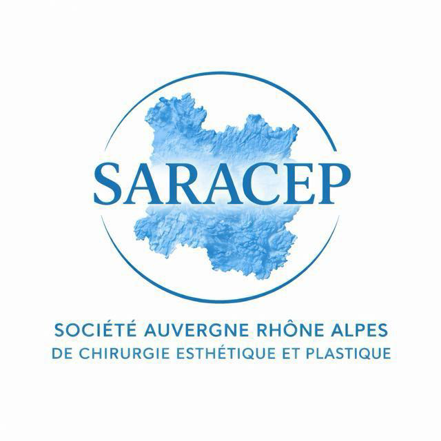 Logo de la société SARACEP avec une carte stylisée de la région Auvergne Rhône Alpes et le texte en français