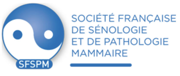 Logo de la Société Française de Sénomologie et de Pathologie Mammaire avec un symbole yin-yang stylisé en bleu et blanc.