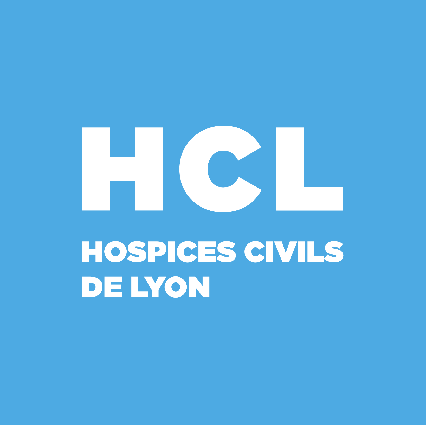 Logo bleu avec l'acronyme HCL en blanc, représentant Hospices Civils de Lyon