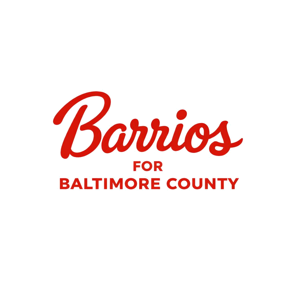 Logo for 'Barrios for Baltimore County' with text in red and black on a black background