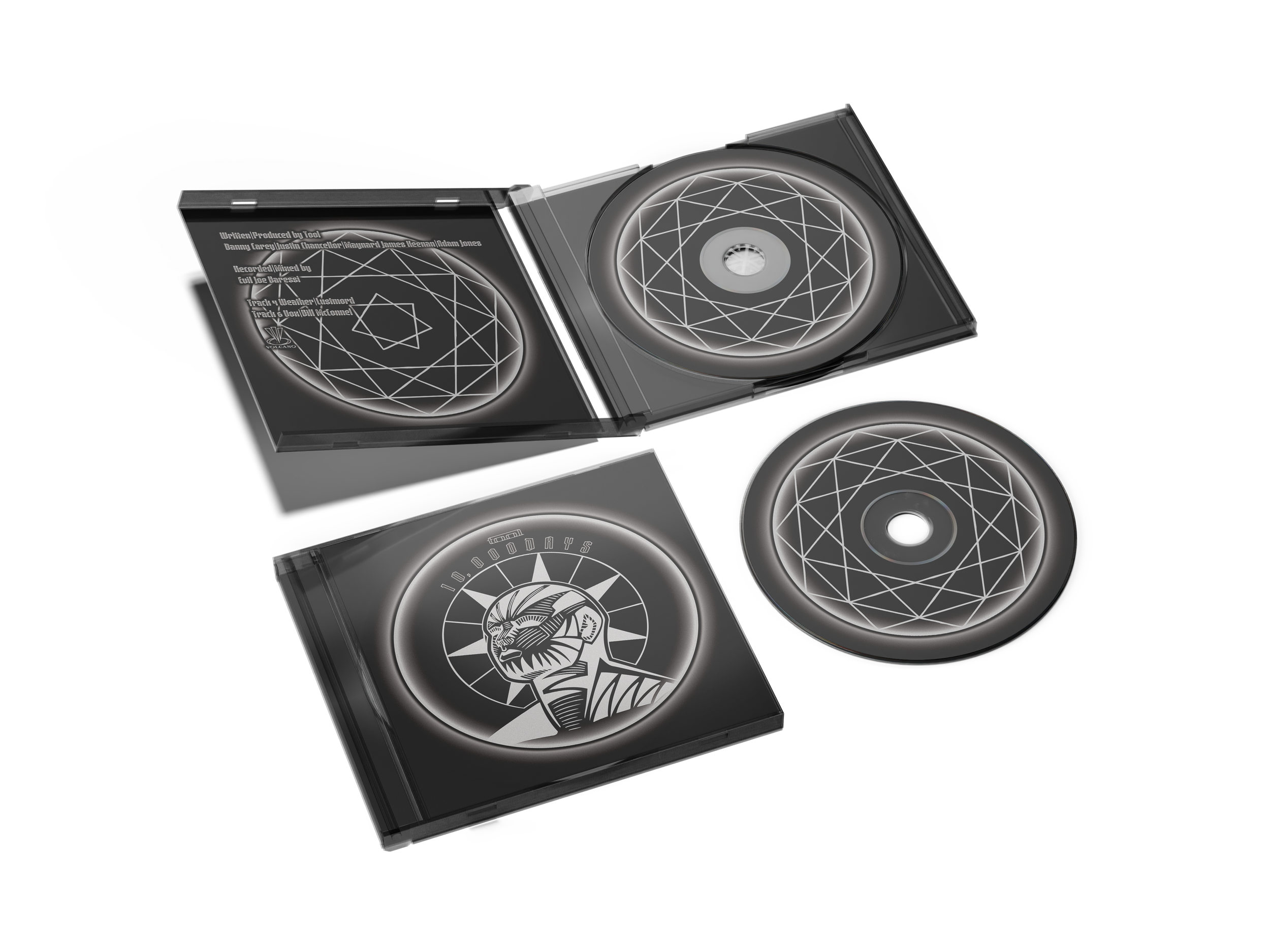 An image of two CD jewel cases depicting the front and the inside of the album as well as an extra disc for better viewing.