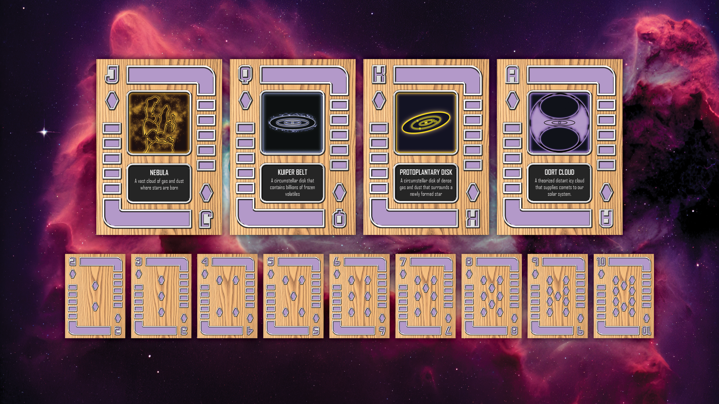 Flats of every Diamond card with an outer space background.