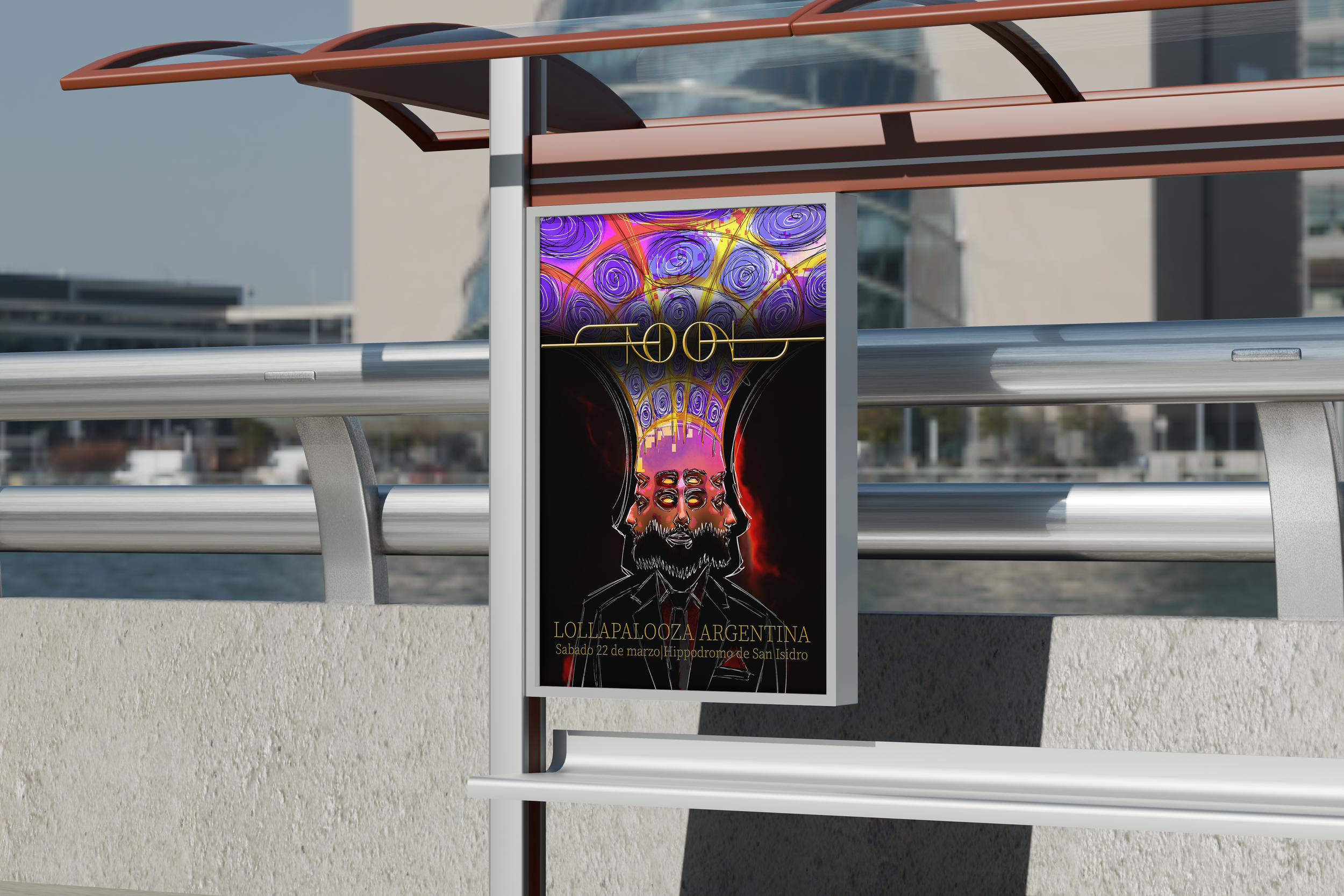 A photo of a poster mount on a sunny day.