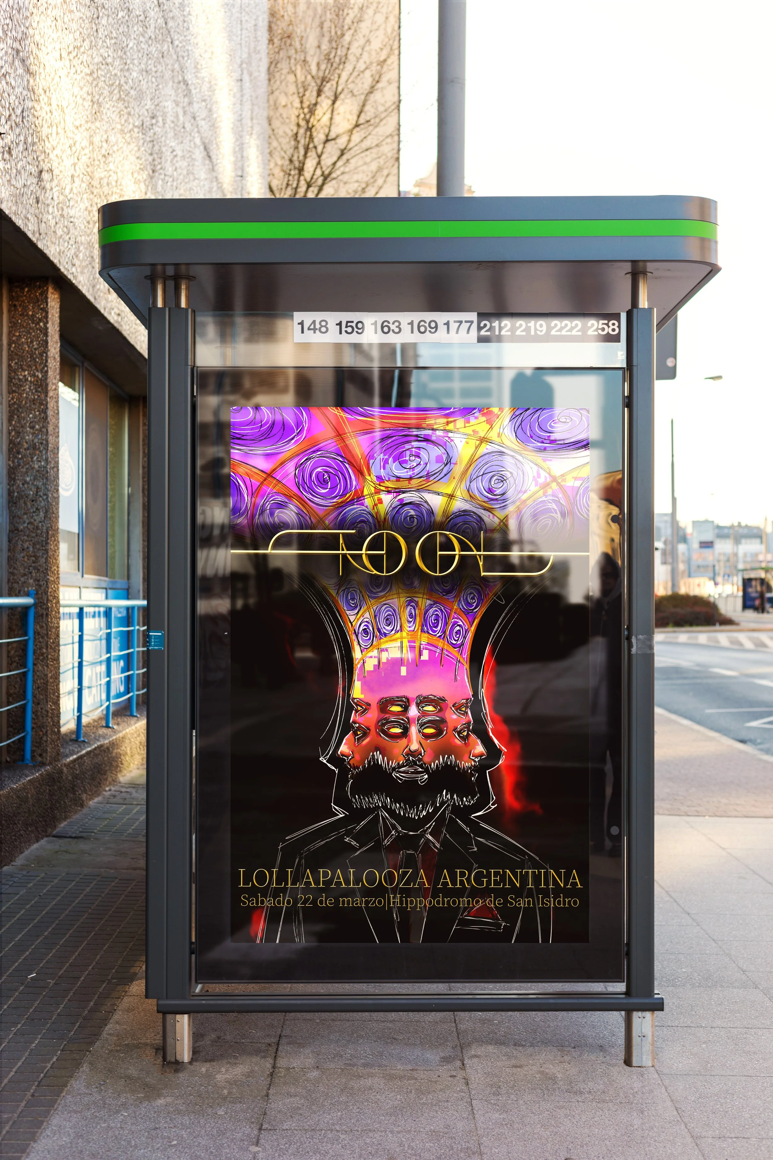 A photo of a bus stop on a slightly overcast day.