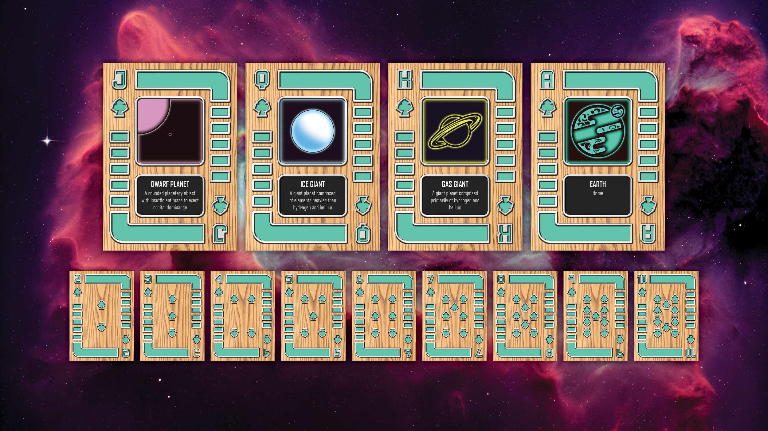Flats of every Club card with an outer space background.