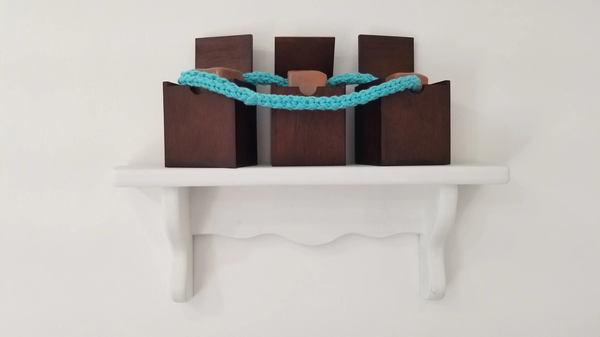 Mary Elkins
Reluctantly Connected
Low Fire Clay, Glaze, Wood, Bamboo Yarn
2024