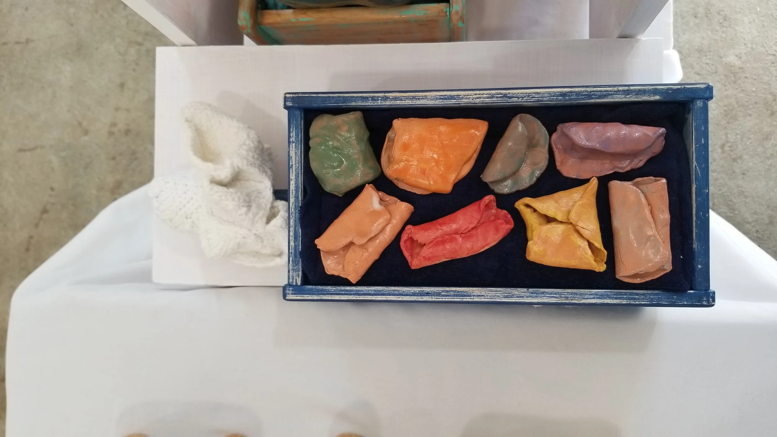 Mary Elkins
Laundry, My Favorite Household Task
Low Fire Clay, Glaze, Cotton, Lint, Acrylic Paint, Wood
4” x 14” x 5”
2024