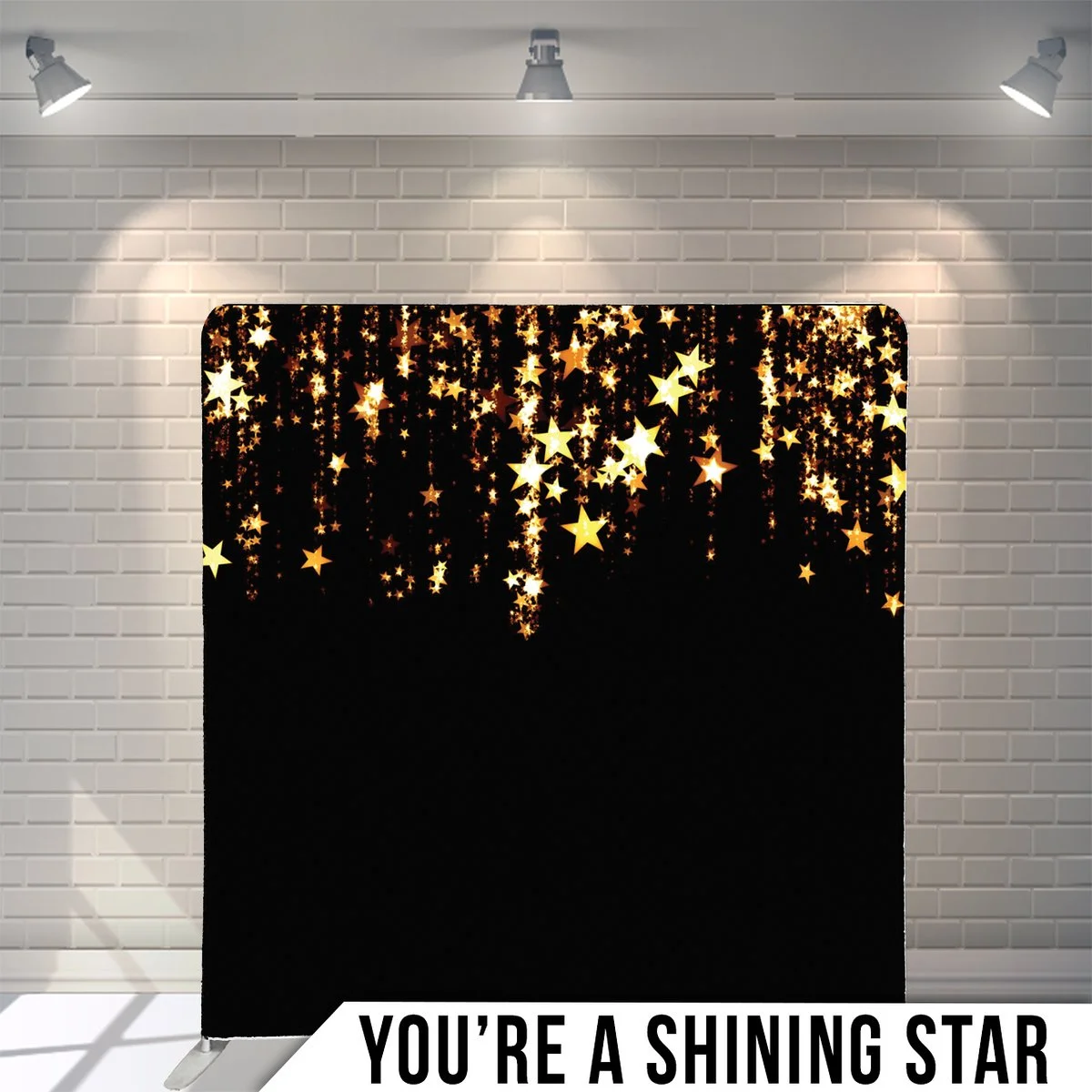 Backdrop with sparkling star patterns and a message reading 'You're a shining star'.