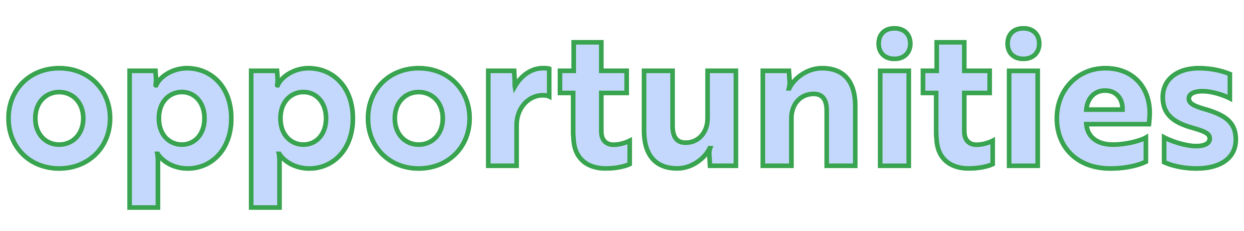 The word "opportunities" in large, colorful, outlined text.