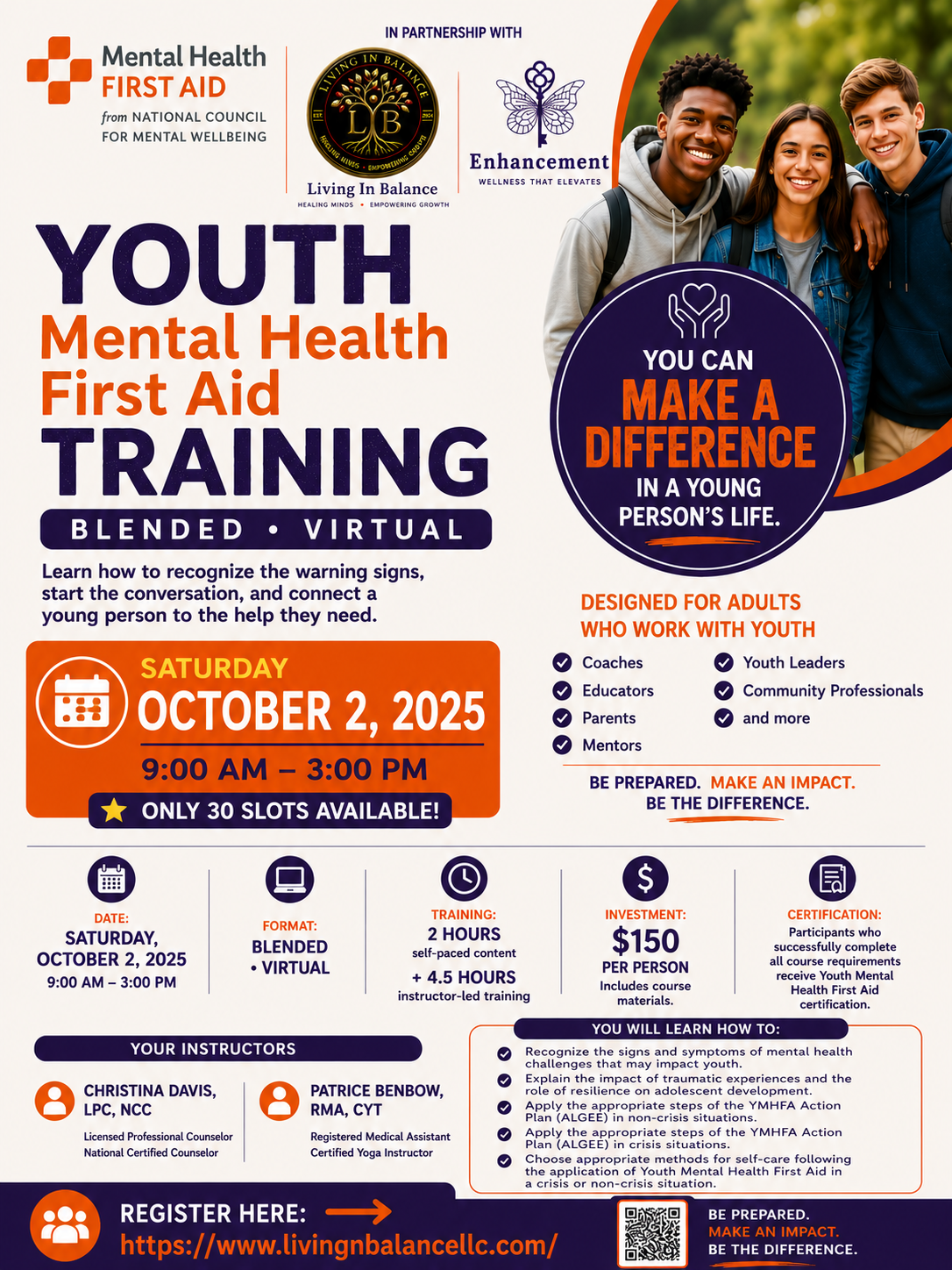 10/02/2026,  Youth Mental Health First Aid Blended-Virtual