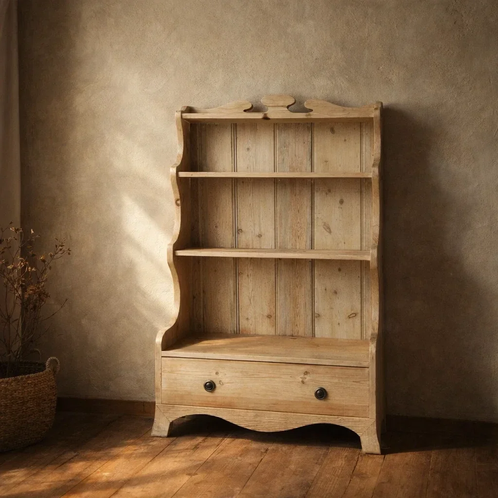 Antique Victorian Pine Waterfall Bookcase Old