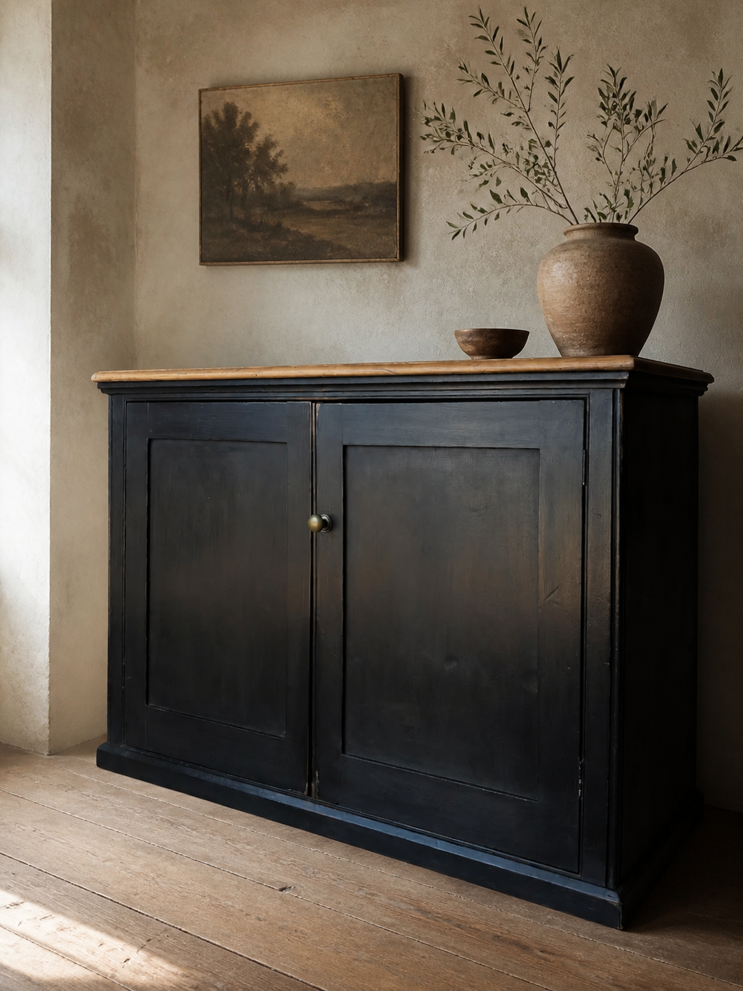 victorian pine school cupboard black paint ebonised.png