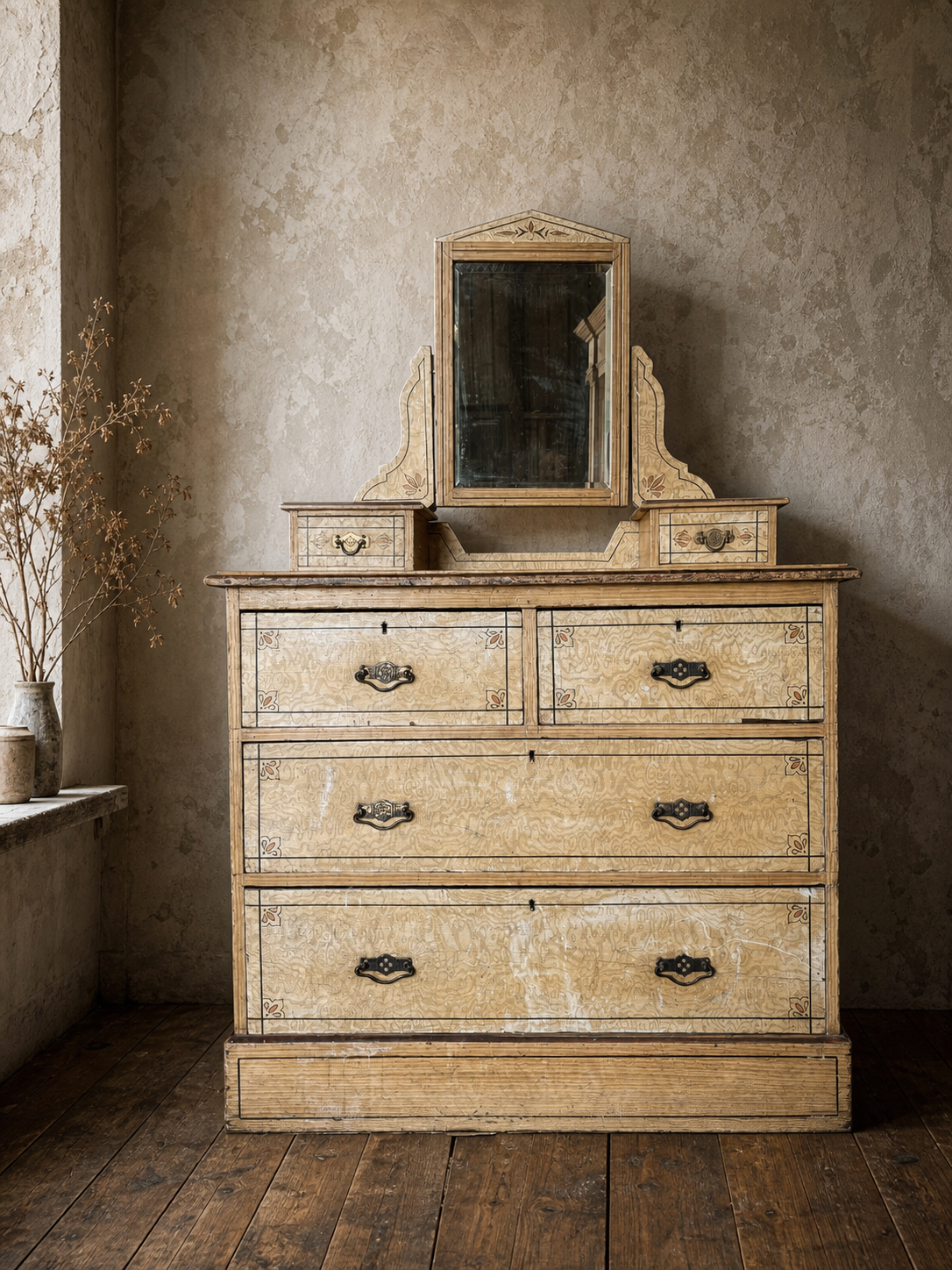 aesthetic movement painted pine chest of drawers original paint.png