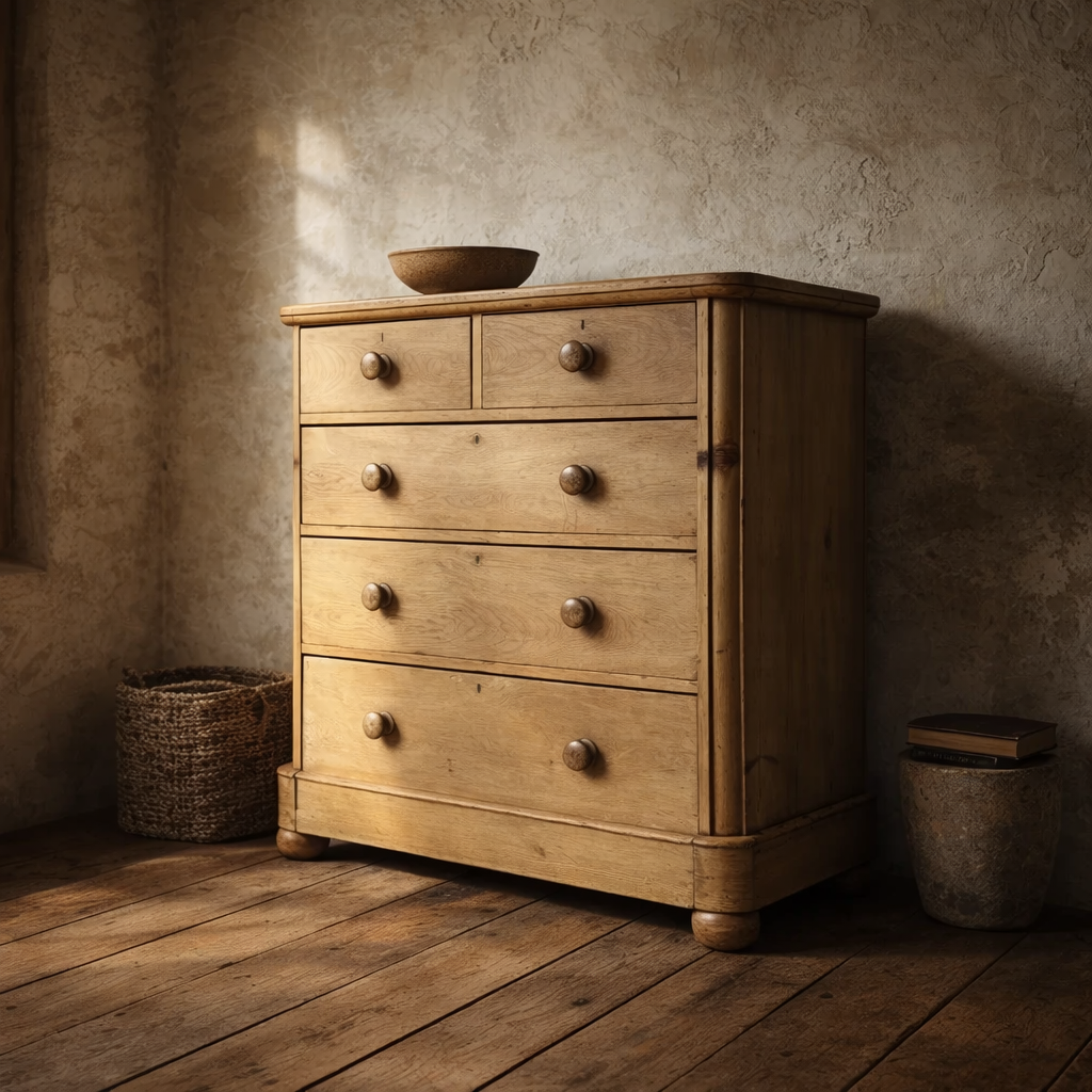 Large Antique Victorian Pine Chest of Drawers Two Over Three