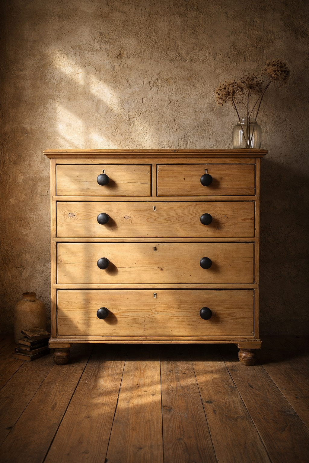 A restore Victorian pine chest of drawers with ebonised handles. Bring It Home Furniture, Hingham Norfolk.
