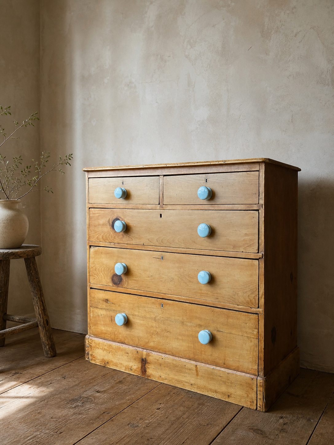 Large Antique Victorian Pine Chest of Drawers Two Over Three