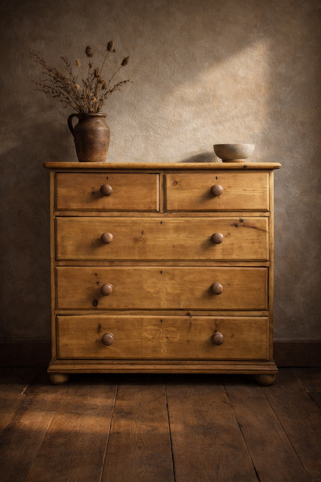 antique victorian pine chest of drawers with five drawers.png