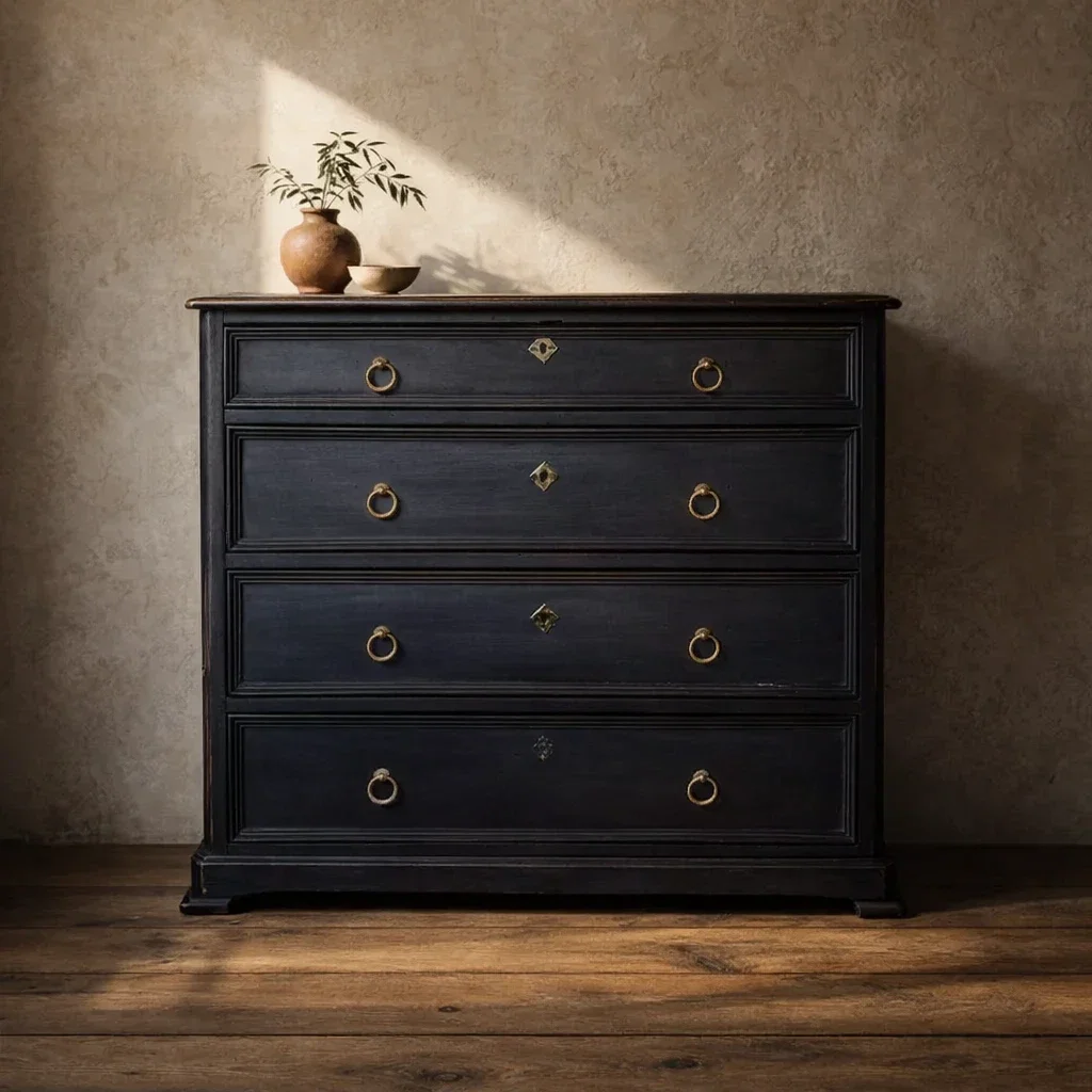 Antique 19th Century French Ebonised Chest of Drawers Black