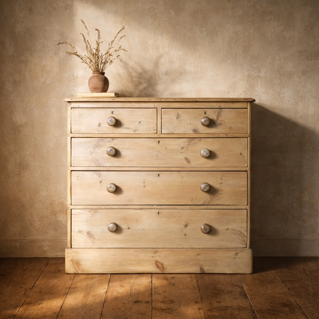 A two over three Victorian pine chest of drawers with a plinth base. Bring It Home Furniture, Hingham Norfolk.