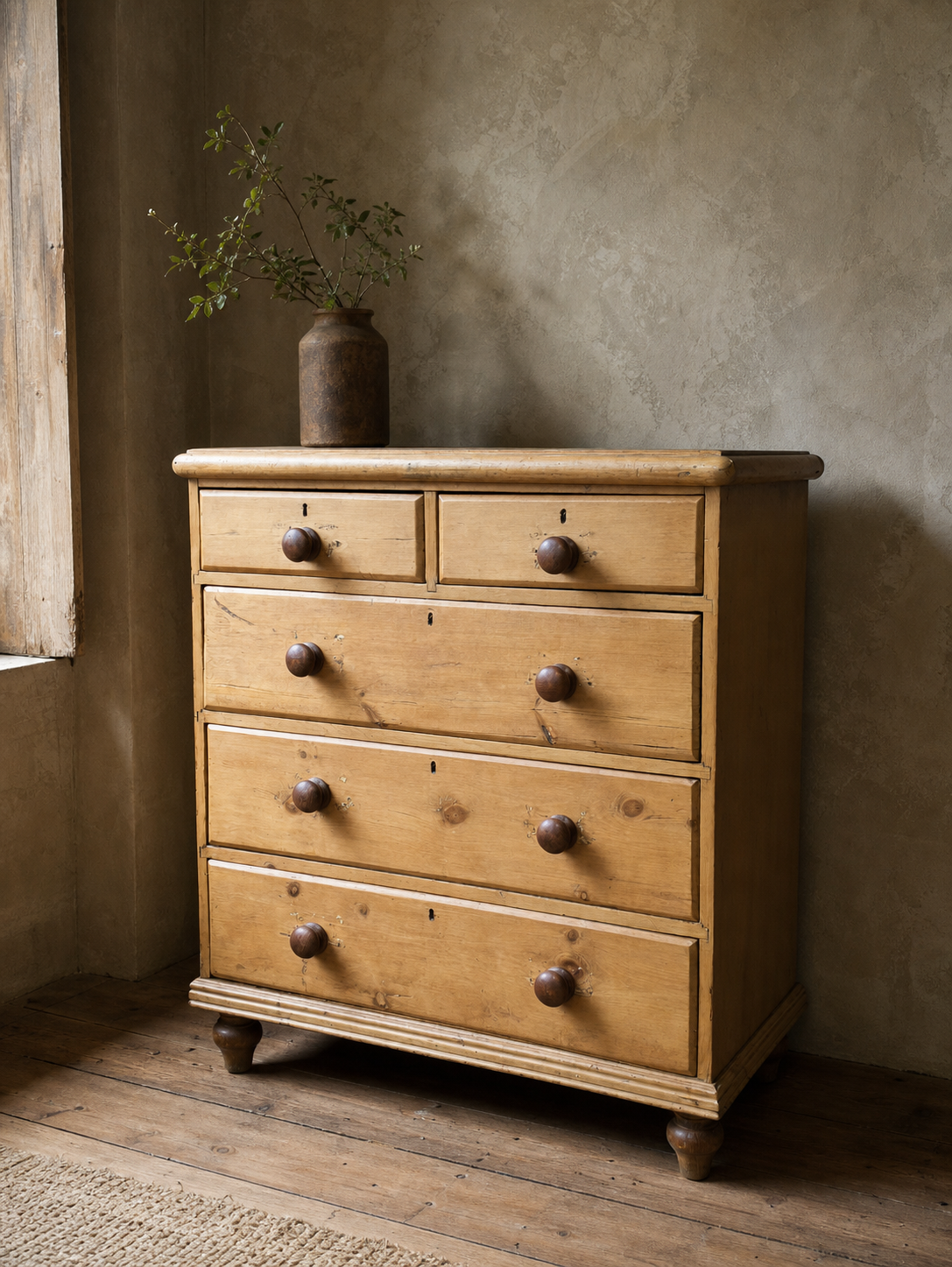 Antique Victorian Pine Chest of Drawers Two Over Three