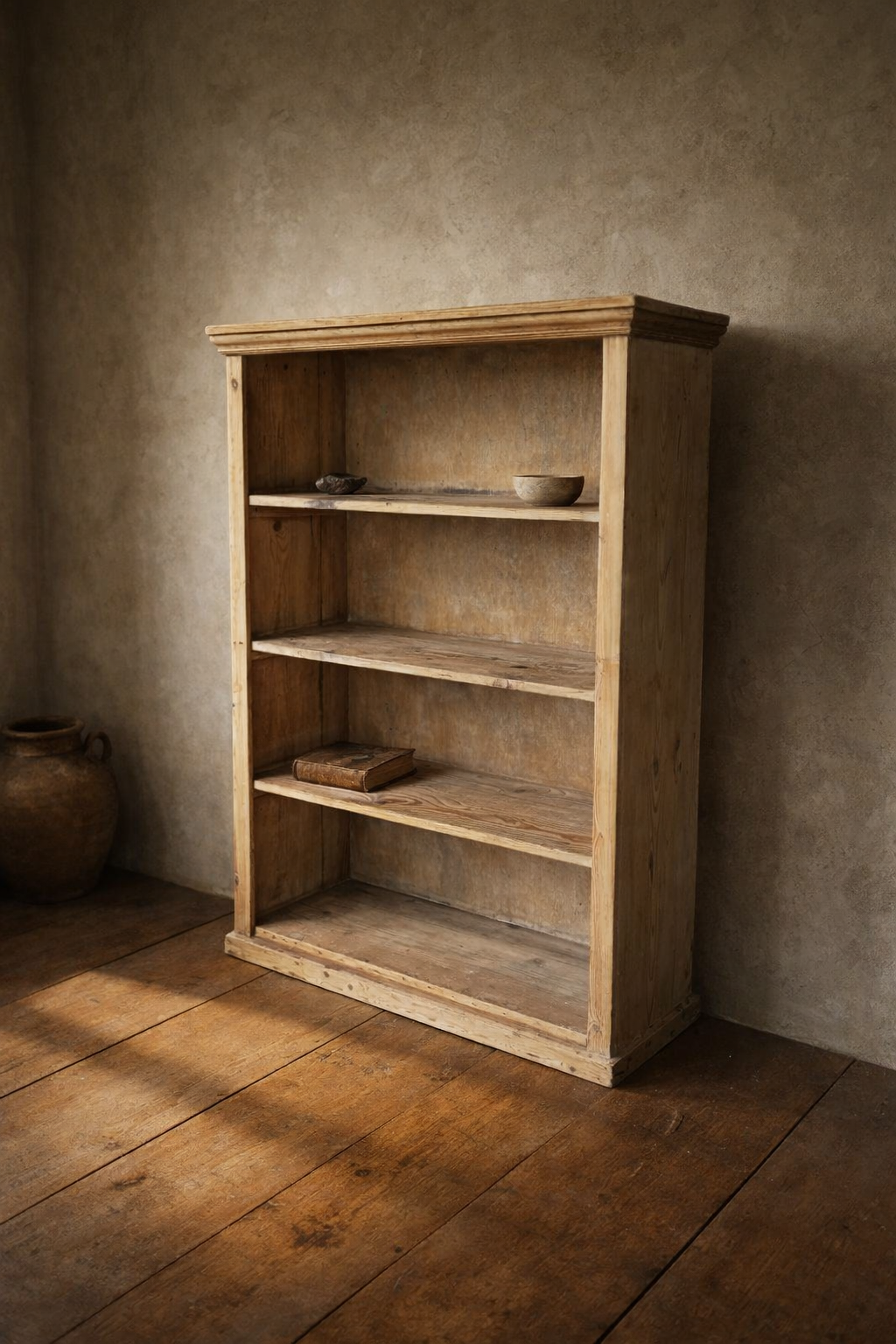 A Victorian pine open bookcase, rustic shelving. Bring It Home Furniture, Hingham Norfolk.