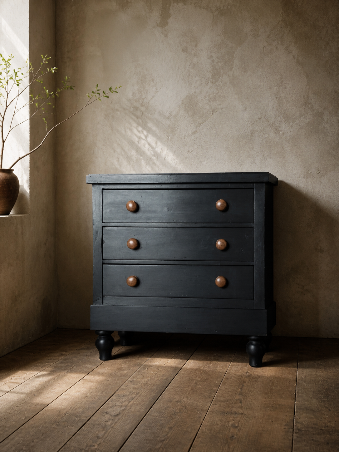 painted english victorian pine chest of drawers ebonised.png