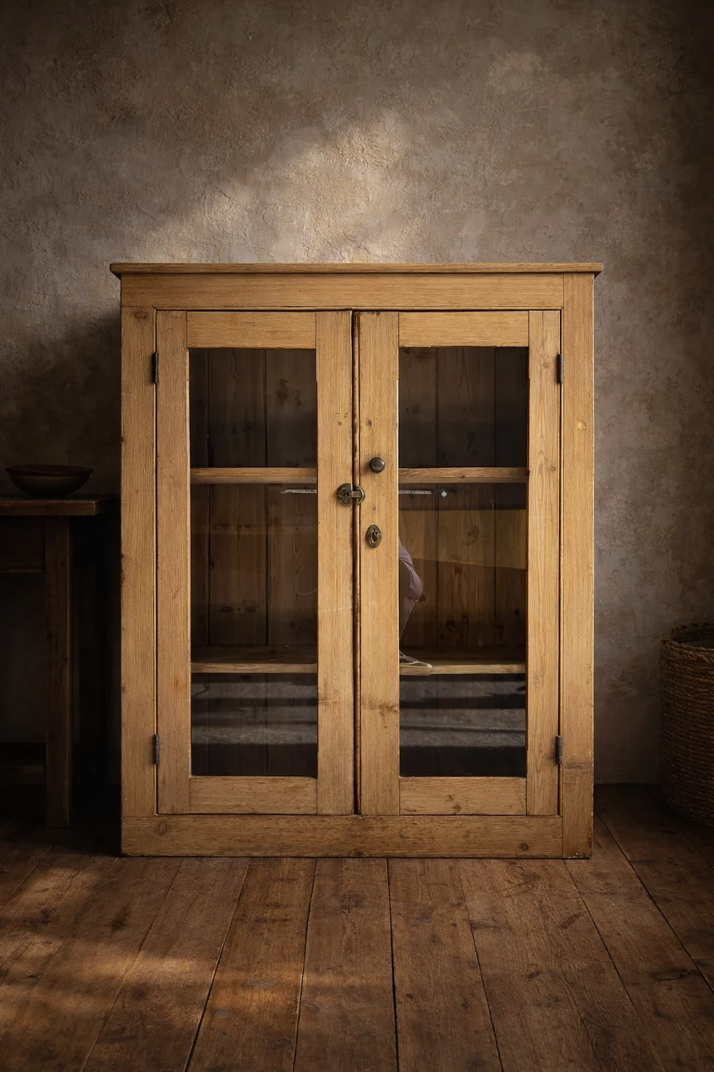 english victorian pine glazed cupboard cabinet.webp