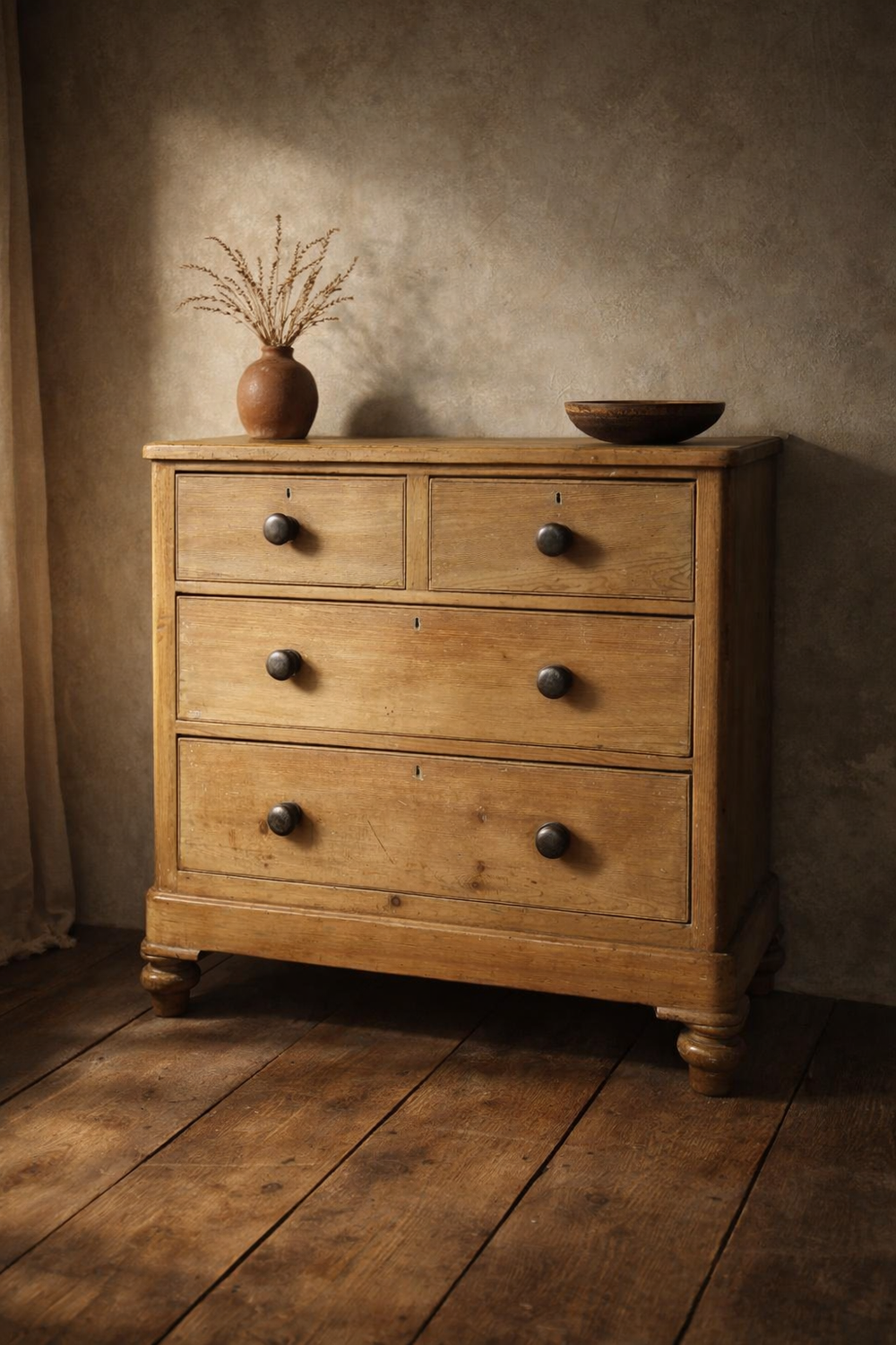 A two over two Victorian pine chest of drawers. Bring It Home Furniture, Hingham Norfolk.