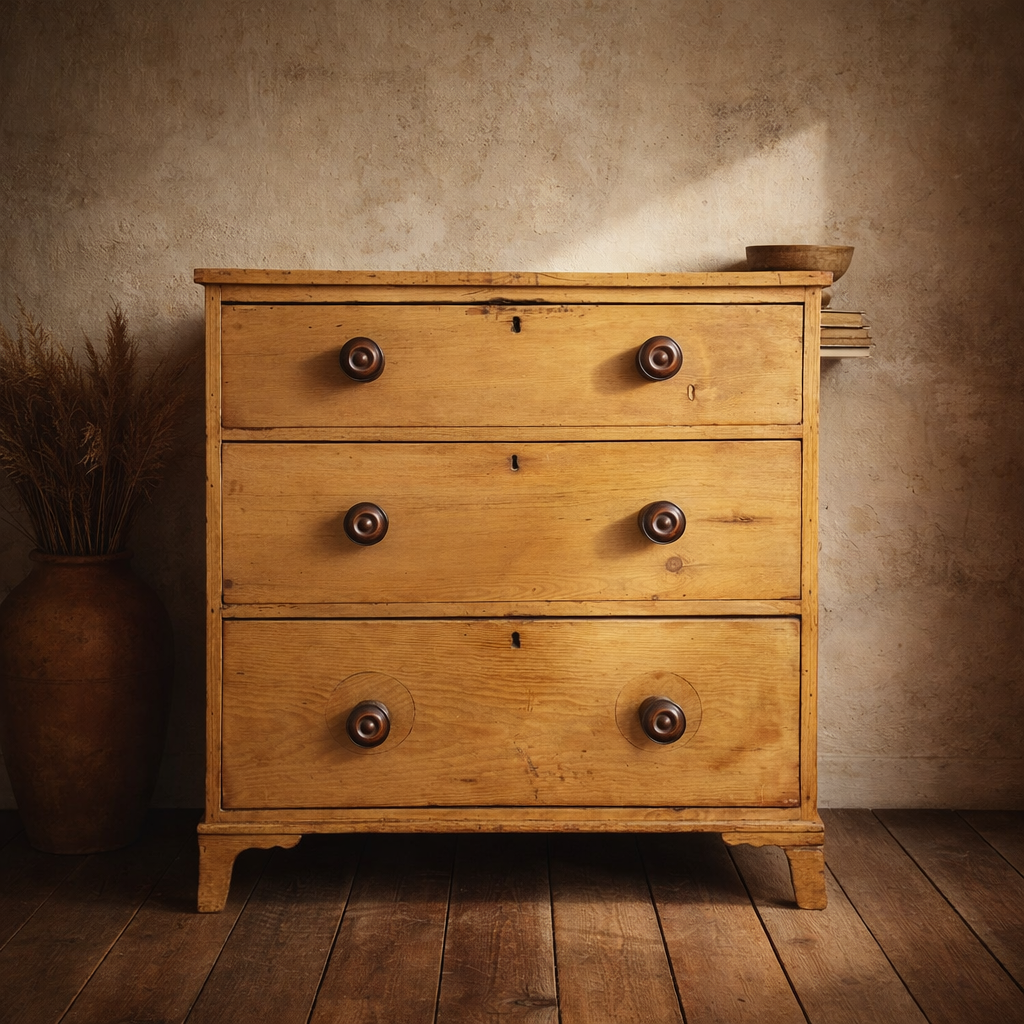 An early 19th century Georgian pine chest of drawers. Bring It Home Furniture, Hingham Norfolk.