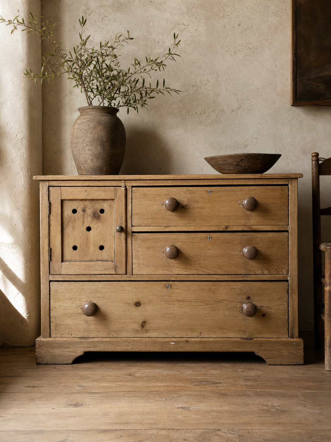 victorian pine chest of drawers with cupboard.png
