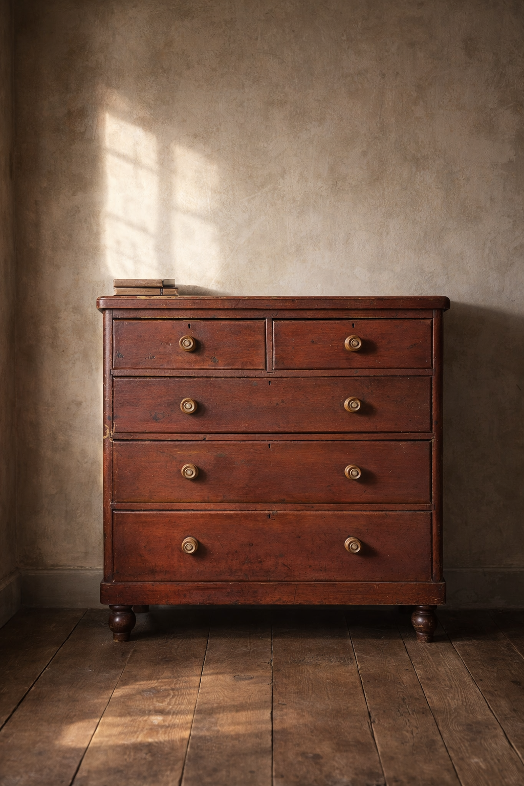 Large Antique Victorian Pine Chest of Drawers In Original Red Paint