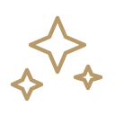 Trois étoiles stylisées de différentes tailles, de couleur beige clair sur fond noir.